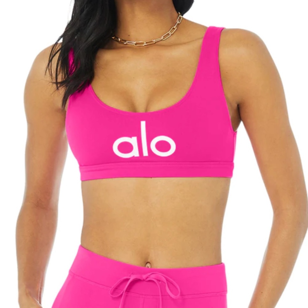 Alo Ambient Logo Bra in Neon Pink